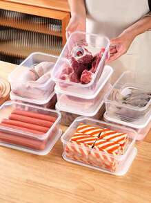 5Pcs/1pc Transparent Food Storage Container, Hand Washed, Plastic Fresh-Keeping Box, Multi-Purpose, Flip Cover, Microwave Safe, Rectangular, Stackable And Reusable, With Lid, Suitable For Kitchen Storage - Sealable Container For Grains, Meat, Fruits And Vegetables, Refrigerator Storage Box With Lid, Fruit And Food Sorting Box, Space Saving, Suitable For Kitchen, Outdoor Picnic ﻿ - Multicolor - View 7
