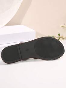 Women Open Toe Asymmetrical Strap Flat Slides, Spring Summer Round Toe Roman Sandals For Indoor Outdoor Vacation