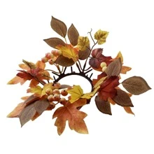 2pcs Maple Leaf Wreaths, Suitable For Halloween, Thanksgiving, Christmas, Wedding, Party, Candle Holder And Candle Decor,Christmas
