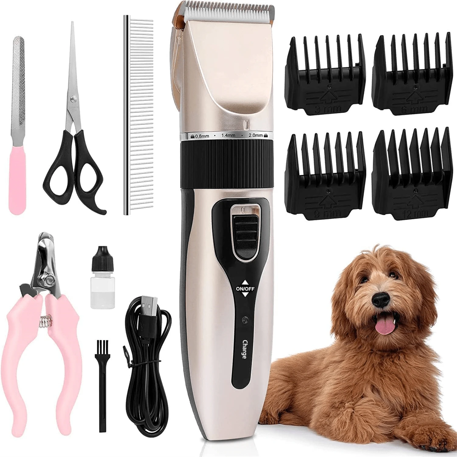 12 Pcs Dog And Cat Hair Trimmer Shaver Machine - Gold - View 1