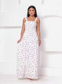 CHERRY PRINT LONG STRAP DRESS WITH LATEX - 白色 - 查看 1
