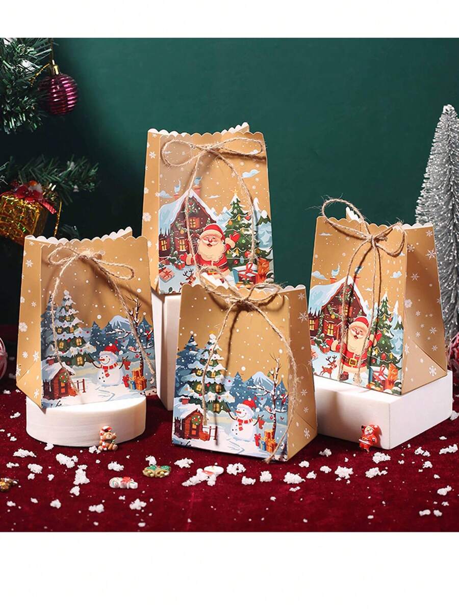 10 túi quà Giáng sinh, Túi quà tặng có quai giấy Kraft cho tiệc lễ, Giáng sinh - Nhiều màu - Xem 1