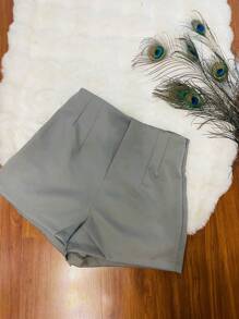 Belala Moda New Women's Shorts With Zipper On The Left Without Pocket And Without Elastane Cold Weather Material - Xám - Xem 2