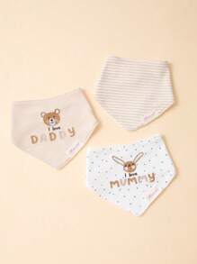 momscare 3pcs Baby Little Bear,Bunny,Valentine's Day Pattern Bibs,Soft Absorbent Feeding Towels , Suitable For Newborns And Infants - Cute Design Baby Bibs - The Perfect Infant Feeding Gift For Boys And Girls