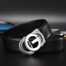 1条奢华加大码男士休闲自动扣皮带，经典设计高端合金自动扣皮带，适合商务休闲年轻男士，秋季、万圣节、秋冬季配饰，适合青少年、青年、男士，休闲、户外、运动、度假、毕业礼物、生日、日常穿着 - A - 查看 4