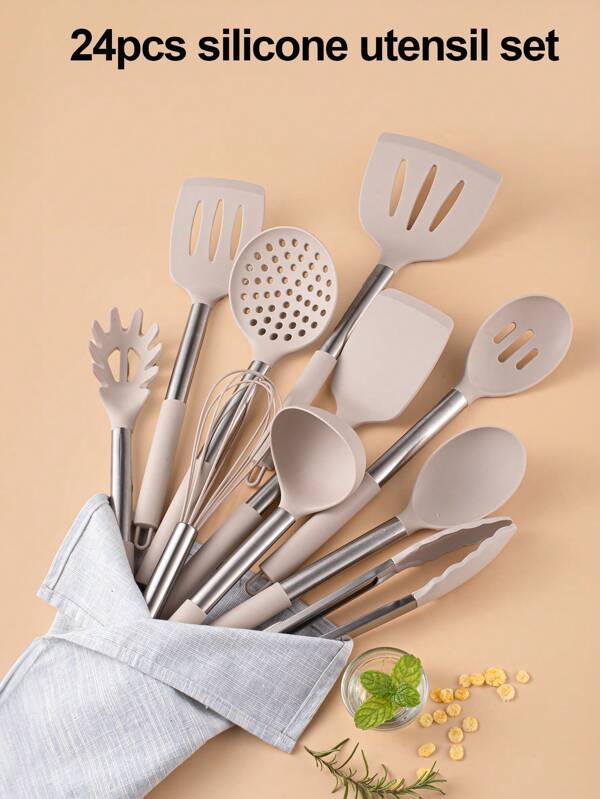 Conjunto de utensílios de cozinha de silicone - Utensílios de cozinha resistentes ao calor e antiaderentes com cabos de aço inoxidável, laváveis na máquina de lavar louça - perfeitos para o Halloween, Natal, Páscoa Utensílios de cozinha de silicone Conjunto de utensílios de cozinha de silicone