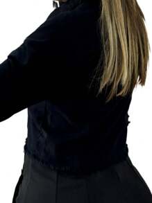 Kit 2 Women's Black And Dark Frayed Long Sleeve Denim Jacket - Escura e Preta - 查看 5