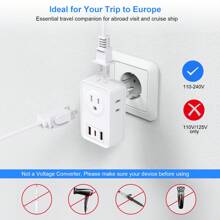 JcBlaon European Travel Plug Adapter USB C, International Plug Adapter With 4 AC Outlets And 3 USB Ports, Type C Power Adaptor Charger For US To Most Of Europe Iceland Spain Italy France Germany