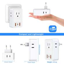 JcBlaon European Travel Plug Adapter USB C, International Plug Adapter With 4 AC Outlets And 3 USB Ports, Type C Power Adaptor Charger For US To Most Of Europe Iceland Spain Italy France Germany