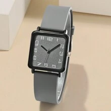 1pc Ladies Petite Rectangular Silicone Band Quartz Wrist Watch, Fashion Business Ladies Minimalist Watch