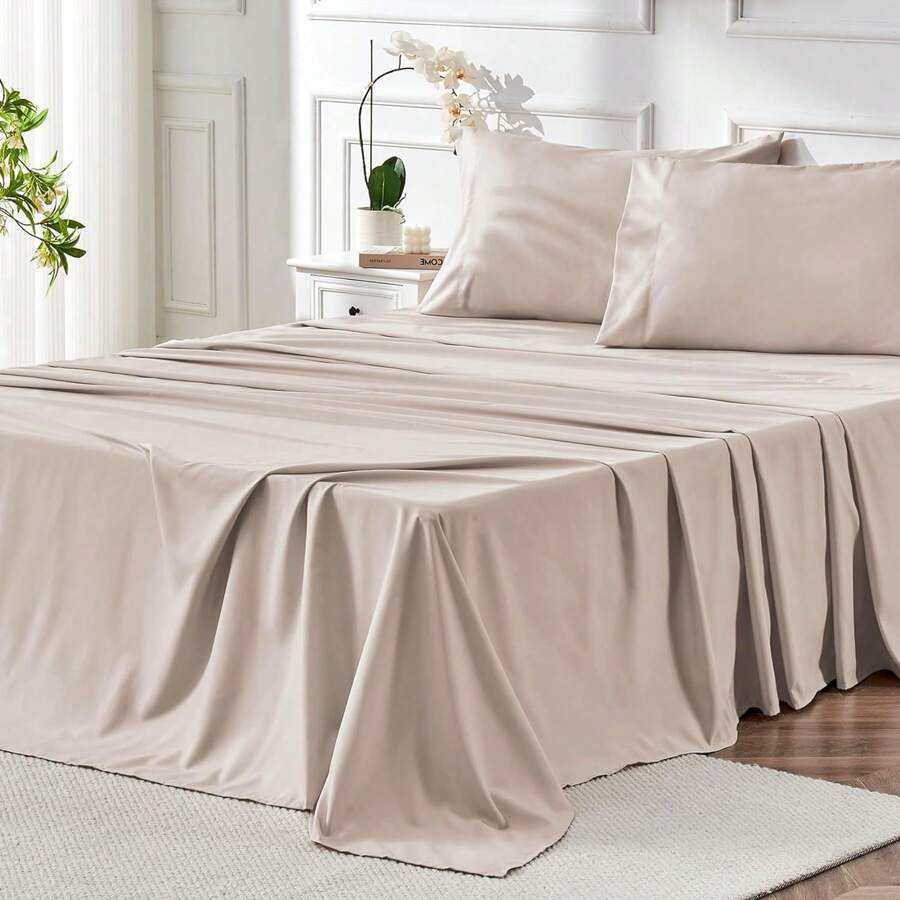Luxurious 4PC Bed Sheet Set - Breathable, Cooling & Hotel Quality Sheets For Men And Women - Deep Pocket, Easy-Fit & Wrinkle-Free -  Oeko-Tex Certified Bed Sheet - 米色 - 查看 1