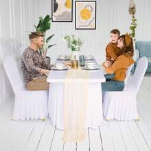 1 件纯色可拉伸桌布，酒店桌裙。会议桌签到桌裙展览活动桌罩，矩形桌罩，适用于 6 英尺矩形桌的白色氨纶桌布，防皱合身桌罩 6 英尺弹力桌布带裙，适用于派对婚礼生日宴会婴儿洗礼，适用于 6 英尺矩形桌的合身桌布，适用于 6 英尺桌子的桌罩 - 彩色 - 查看 3