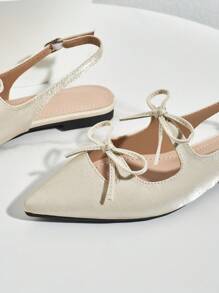 Bowknot Pointed Toe Flat Shoes, Fashionable Slip-On Casual Shoes For Women Valentines - Apricot - View 5