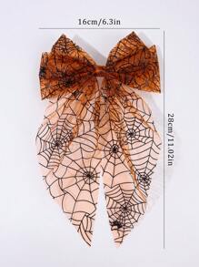 Halloween Hair Bows For Women Large Tulle Hair Bow Clips Black Spider Web Long Tail French Clips Mesh Sailor Bow Hair Clips Halloween Cosplay Costume Party Girl Bows Barrettes Women Hair Accessories Witch Halloween Accessories - Multicolor - View 4