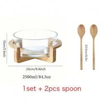 1 件装玻璃果盘带竹底，客厅小吃盘，家用水果碗，沙拉碗，餐厅自助餐碗，适用于家庭、餐厅和酒店、厨房、圣诞礼物