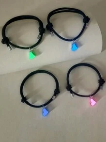 ATLVXJL 4条夜光四叶草手链，适合送给朋友、姐妹、兄弟、情侣，即使在黑暗中也能展现爱意，黑色编织手链，夏季送给女士、爱人、朋友的礼物，情人节、母亲节礼物 - 彩色 - 查看 7