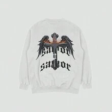 JRCONFECAÇÃO Round Neck Sweatshirt Unisex Bald Cold Blouse Women's Men's Flannel Printed Savior Coat (BACK) Cotton - 白色 - 查看 2