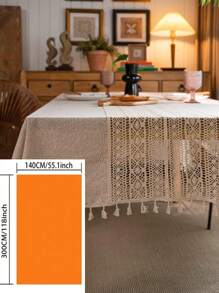 MeijiaMo 1 Pc Linen Patchwork Rectangular Tablecloth, Bohemian Nordic Minimalist Hollow Out Home Decor Placemat Table Topper With Tassels, Suitable For Dining Room, Kitchen, Hotel, Bedroom, Picnic, Dust-Proof, All Season - Multicolor - View 17