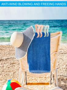 2 件装沙滩巾夹，塑料沙滩巾夹，巡航用沙滩椅毛巾夹，防风衣夹，沙滩巾架，防止毛巾被吹走，耐用且颜色鲜艳，使用这些颜色鲜艳的沙滩巾夹固定您的沙滩巾 - 彩色 - 查看 2