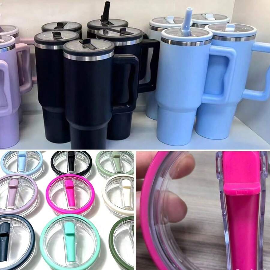 40 盎司可更换玻璃杯翻盖吸管盖，吸管盖更换件，可重复使用的玻璃杯盖，防溢防溅玻璃杯盖