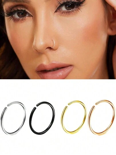 3/4 件男女通用鼻环，22 号 8 毫米小号细鼻穿孔饰品，微型鼻中隔软骨耳轮耳环圈，金色、银色、玫瑰金色