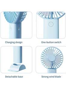 1 pieza Ventilador de triple hoja recargable por USB con soporte, se puede usar como soporte para teléfono/tableta, diseño lindo adecuado tanto para niños como para niñas. Regalo ideal para mujeres, perfecto para actividades al aire libre, playa, oficina, escuela, hogar [Ventilador de refrigeración de verano]