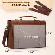 Mens Messenger Bag 17 Inch Waterproof Vintage Leather Laptop Briefcase Large Laptop Bag Satchel Bag Computer Shoulder Bag For Office Business Travel College - 棕色 - 查看 3