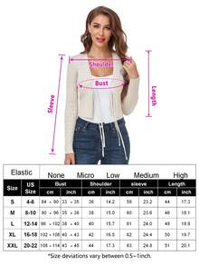 Chaqueta corta de mujer informal de cuello en V de punto con lazo, abierta al frente, tipo chaqueta - Albaricoque - Ver 7