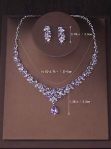 Premium Wedding Necklace And Earrings Set In Purple, Blue And Red Colors, Suitable For Bridal Gown, Stage Performance, Cocktail Party And Halloween