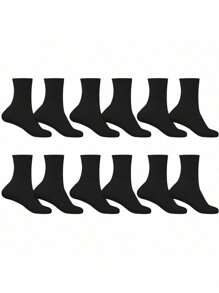 Kit 6 Pairs Black White High Top Adult Men's Cotton Sports Socks - 黑色 - 查看 3