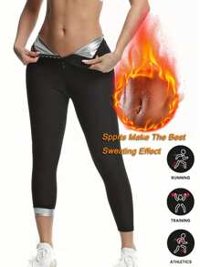 56388844 Pantalón de sauna para mujer para deportes y exterior de cintura alta que adelgaza la cintura, pantalón de compresión de entrenamiento de ejercicio, moldeador corporal para muslos, accesorios de gimnasio para fajas reductoras de abdomen, fajas lumbares para faja reductora de abdomen - Plateado - Ver 1