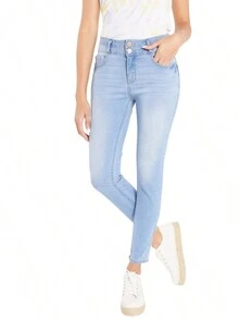 High Rise Double Waist Push Up Ankle Skinny Jeans - 淺色水洗藍 - 查看 1