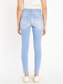 High Rise Double Waist Push Up Ankle Skinny Jeans - 淺色水洗藍 - 查看 3
