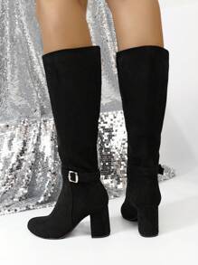 Fashionable Sexy Thick Heel Black Over The Knee Boots Women Autumn Winter Thigh High Zipper Side Riding Style Slim Leg Boots