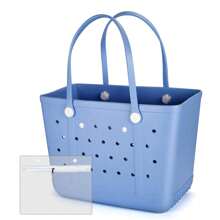 Large Beach Bag Oversized Rubber Tote Washable Open Handbag Durable Travel Handbag - hồ xanh - Xem 1