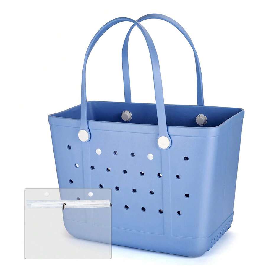 Large Beach Bag Oversized Rubber Tote Washable Open Handbag Durable Travel Handbag - hồ xanh - Xem 1
