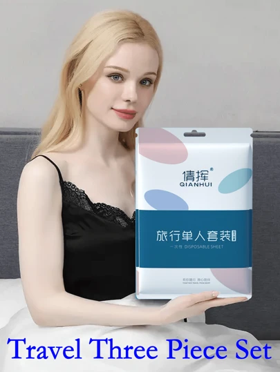 3件套床上用品，旅行一次性床单、枕套和被套，出差酒店用品，旅游单人三件套，防尘、免洗日常用品，旅行必备，适合旅行旅游、居家、情人节礼物、新年礼物