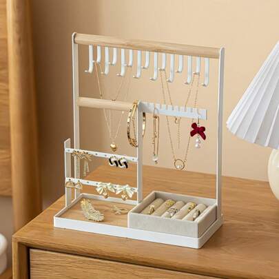 1pc Jewelry Organizer Include Velvet Ring Case, 4 Tier Jewelry Holder Organizer With 16 Holes For Earring Organizer, Jewelry Stand With 15 Hooks Necklace Organizer And Bracelet Holder