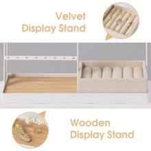 1 hộp đựng trang sức bao gồm hộp đựng nhẫn nhung, hộp đựng trang sức 4 tầng có 16 lỗ để đựng khuyên tai, giá đựng trang sức có 15 móc, hộp đựng vòng cổ và giá đựng vòng tay - trắng - Xem 4