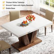 LITTLE TREE 47-Inch Dining Table For 4, Modern White Rectangular Dinner Table Kitchen Table For Home, Dining Room - Black+Oak - View 5