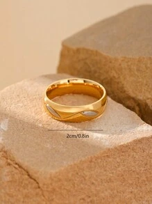 1pc 18K Gold Plated Stainless Steel Retro Leaf Wave Design Men's Rings Jewelry - Ring - View 4