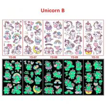 Set de 5 pegatinas temporales, pegatinas temporales resistentes al agua con diseño de lindos unicornios que brillan en la oscuridad, suministros para fiestas de cumpleaños, regalos de pegatinas, pegatinas de dibujos animados