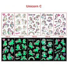 Set de 5 pegatinas temporales, pegatinas temporales resistentes al agua con diseño de lindos unicornios que brillan en la oscuridad, suministros para fiestas de cumpleaños, regalos de pegatinas, pegatinas de dibujos animados