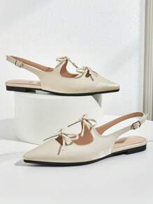 Bowknot Pointed Toe Flat Shoes, Fashionable Slip-On Casual Shoes For Women Valentines - Apricot - View 2