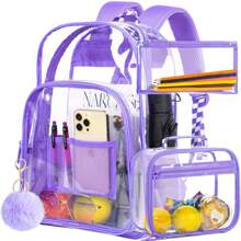 3PCS Clear Backpack For Girls And, Heavy Duty Transparent Bookbag, Purple See Through PVC School Bag - Purple - View 1