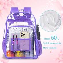 3PCS Clear Backpack For Girls And, Heavy Duty Transparent Bookbag, Purple See Through PVC School Bag - Purple - View 3