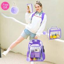 3PCS Clear Backpack For Girls And, Heavy Duty Transparent Bookbag, Purple See Through PVC School Bag - Purple - View 8