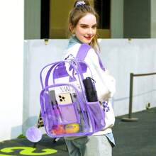 3PCS Clear Backpack For Girls And, Heavy Duty Transparent Bookbag, Purple See Through PVC School Bag - Purple - View 2