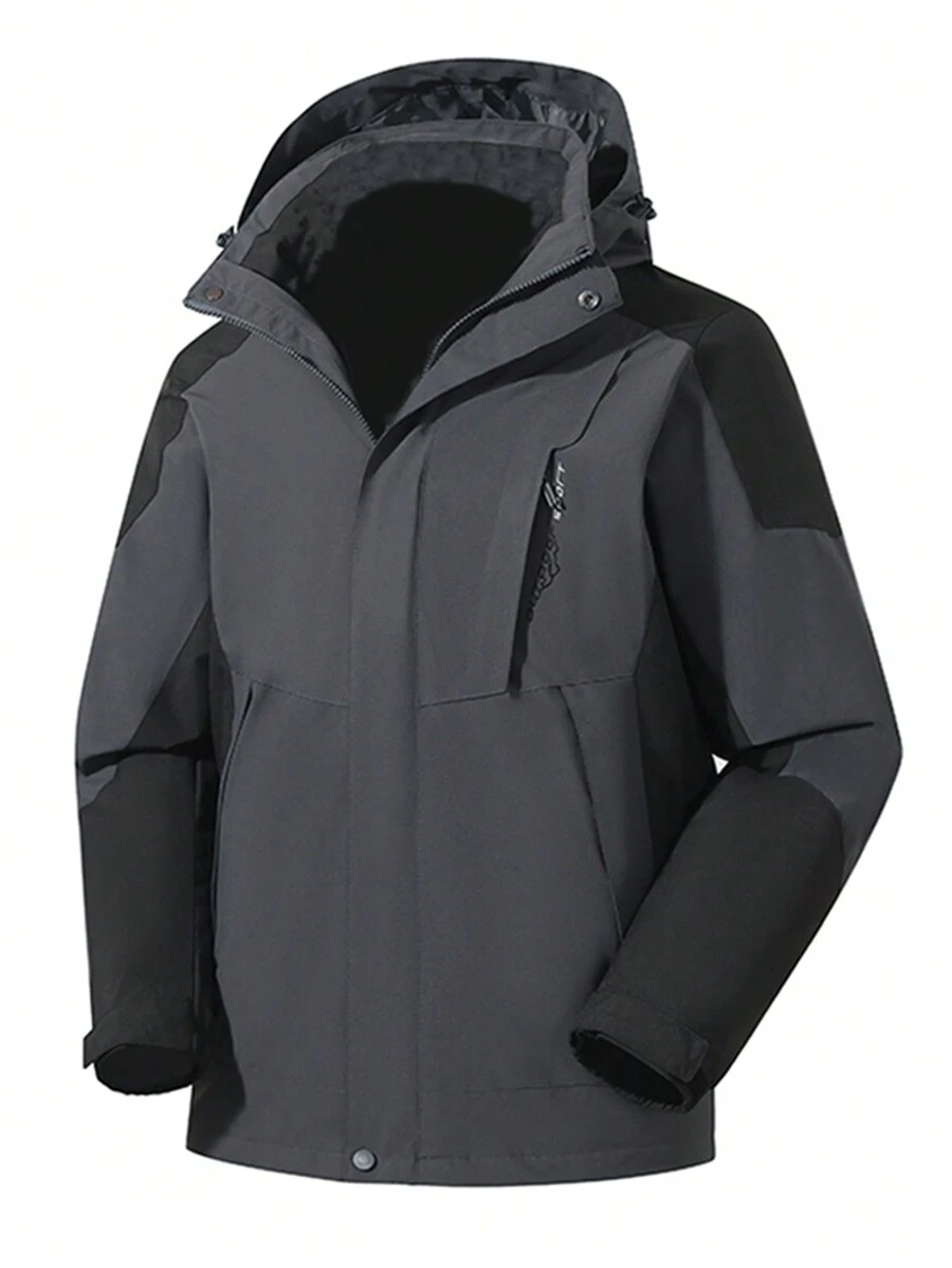 Afneembare capuchon buitenjas Heren Casual windjack Herfst-winterjas - Grijs - Bekijken 1