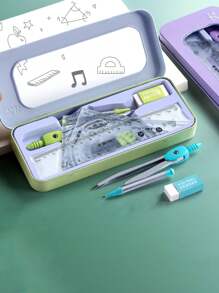 学生圆规和直尺套装，返校必备，创意礼物，适合感恩节、圣诞节、生日、万圣节装饰，返校季必备，尺子 - 查看 2